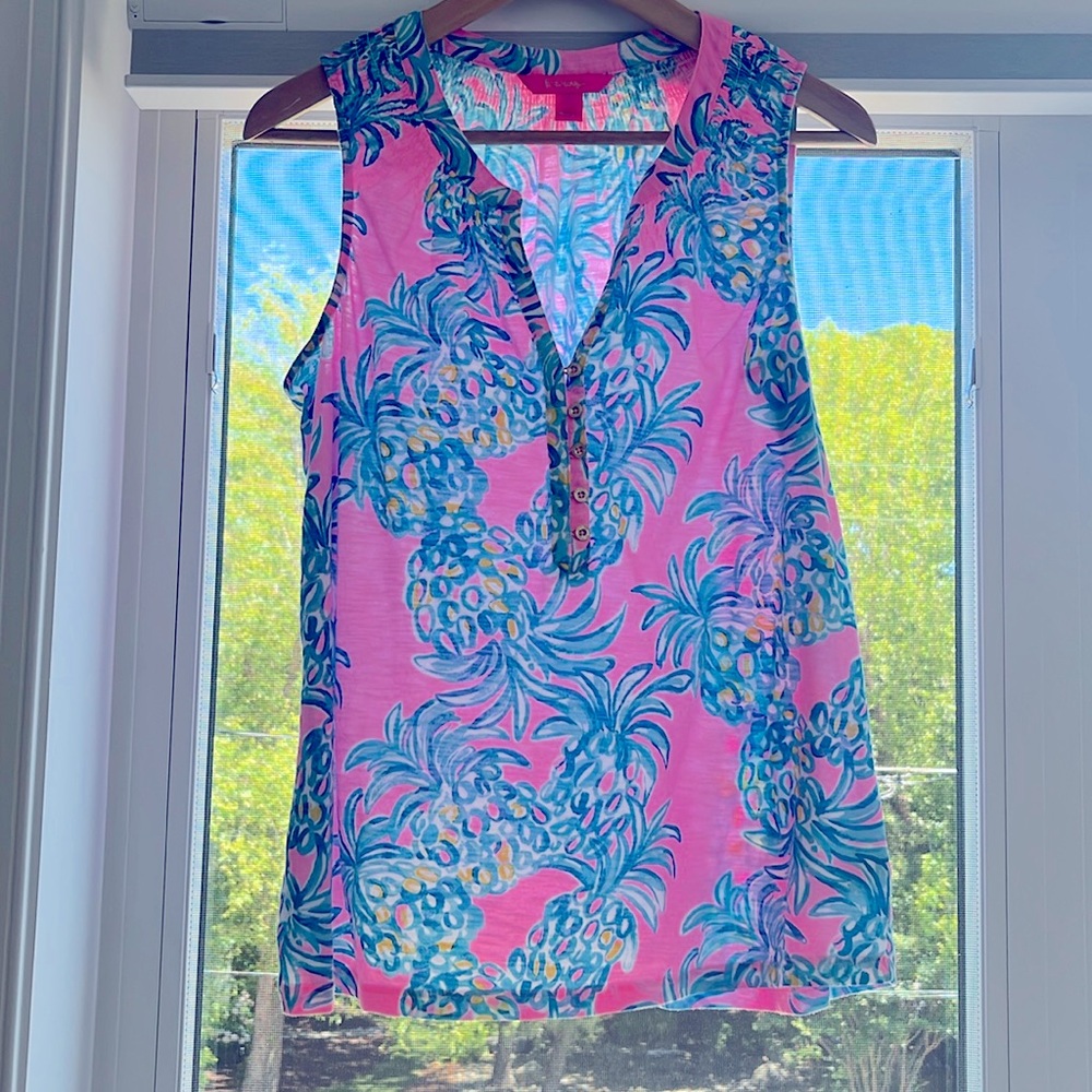 Lily Pulitzer Like New Essie Tank Top Pineapple Print Size L